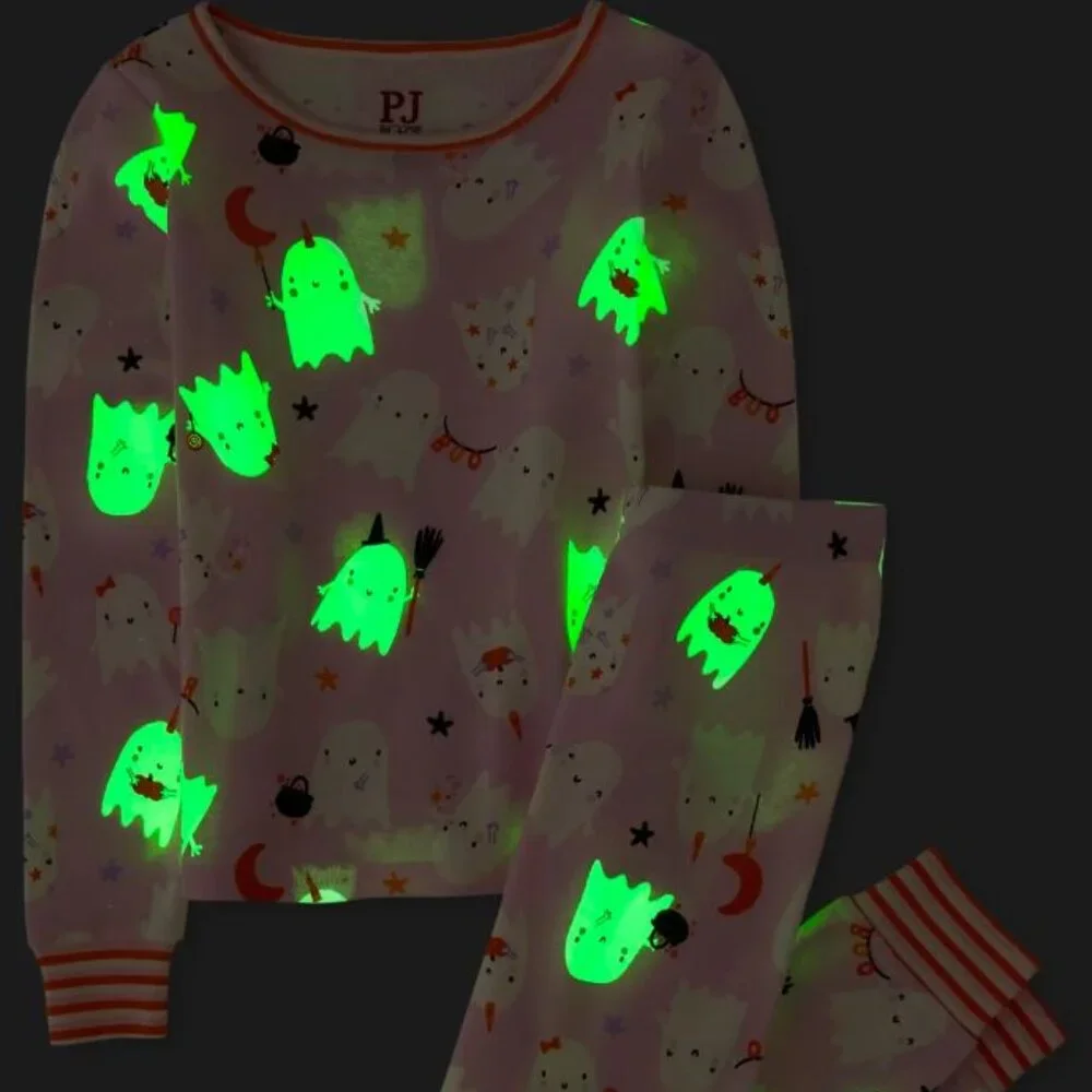 NWT The Children’s Place HalloweenGirls Glow Fa-Boo-Lous 100% Cotton Pajamas Set